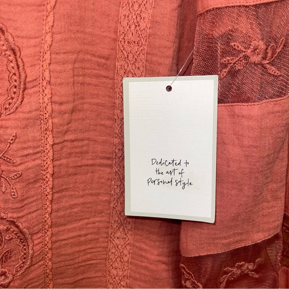 Calligraphie Long Sleeve Blouse Terra Cotta color Embroidered Women’s XS NWT - Picture 7 of 8